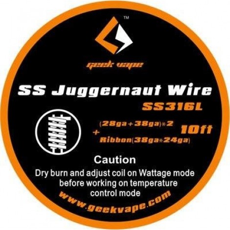 10ft GeekVape SS Juggernaut Wire, SS316L(28GA+38GA)x2+Ribbon(38GAx24GA)